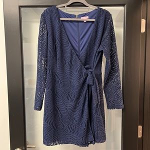 Lilliy Pulitzer Crochet Romper — Long Sleeve, Navy — XL